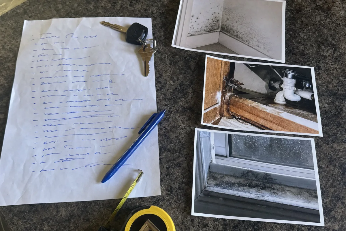 An observation list beside photos of mold and moisture clues.